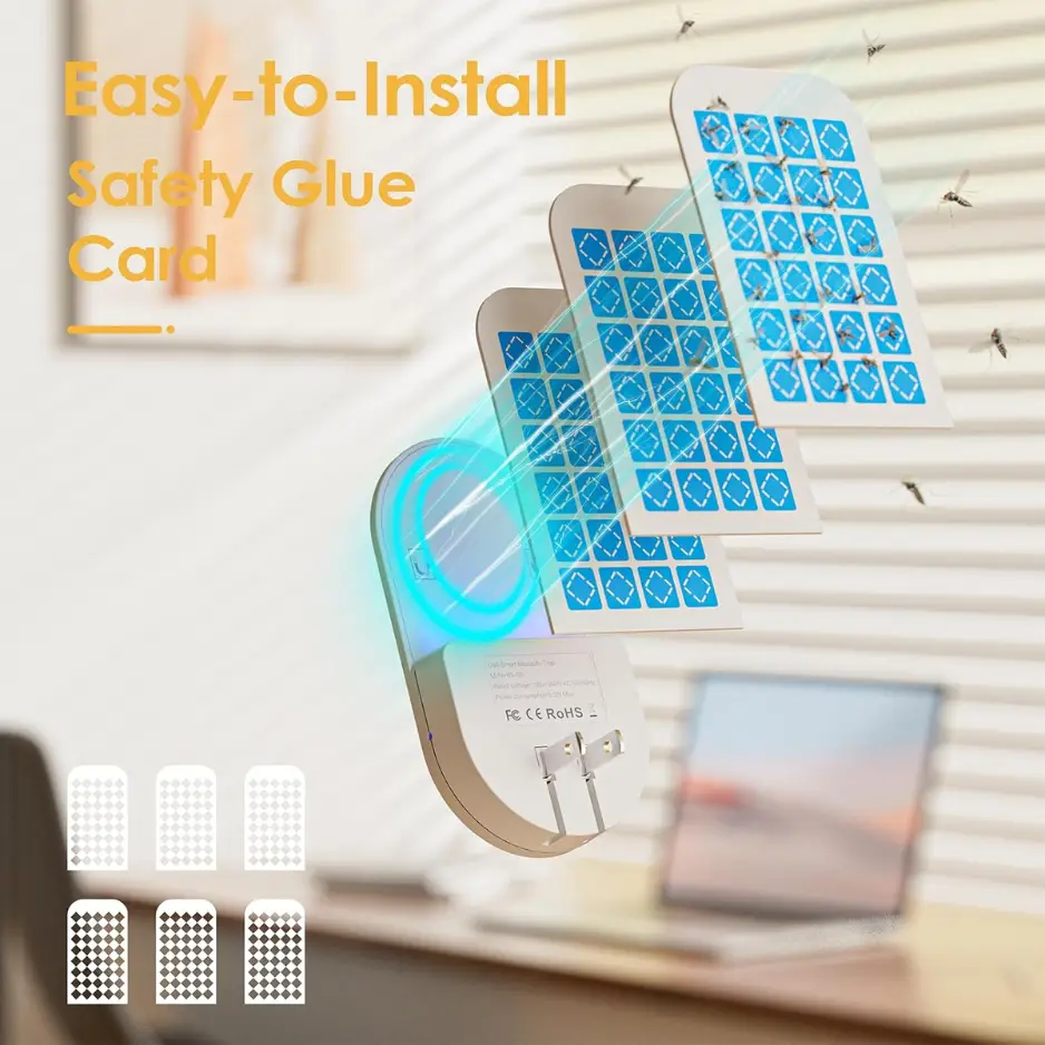 2-in-1 Indoor Plug-in Flying Insect Trap - Fruit Fly & Gnat Catcher With 6 Glue Cards White