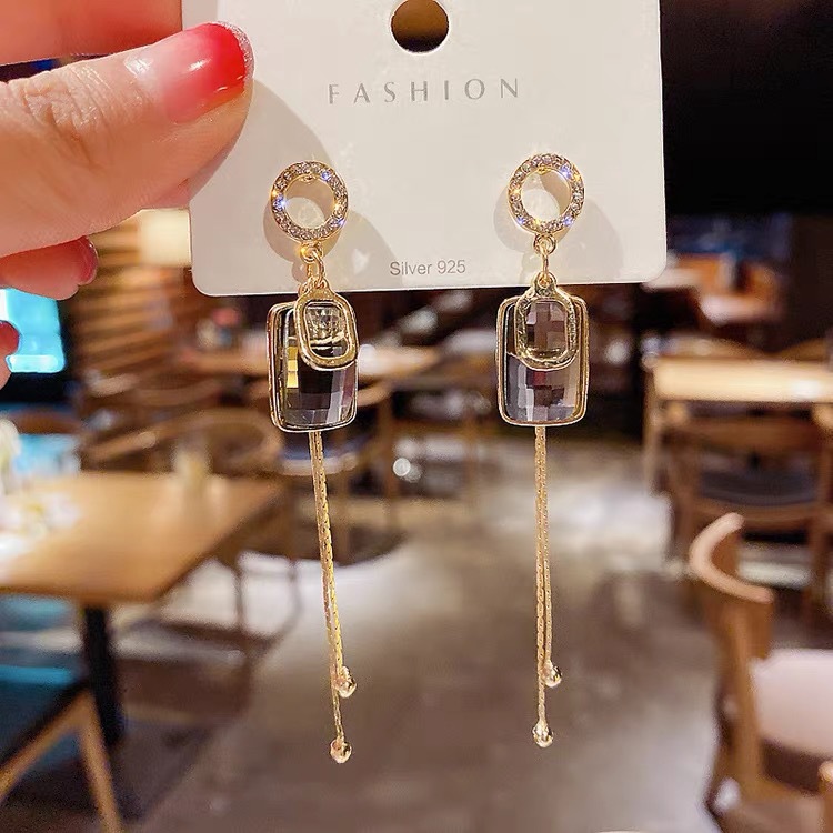 S925 Silver Needle Geometric Square Diamond Crystal Earrings