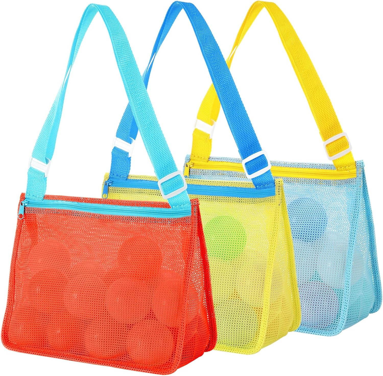 3 Pack Beach Toys Mesh Beach Bag Seashell Bag Sand Toy Shell Collecting For Holding Shells Swimming Pool Storage With Adjustable Carrying Straps For Boys And Girls Clearance - Image 1