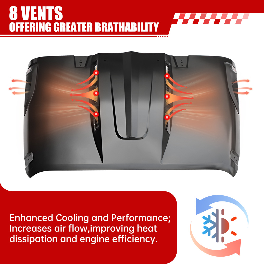 The Avenger Style Replacement Hood Compatible With 2007-2018 J Eep Wrangler JK JKU Unlimited Rubicon Black