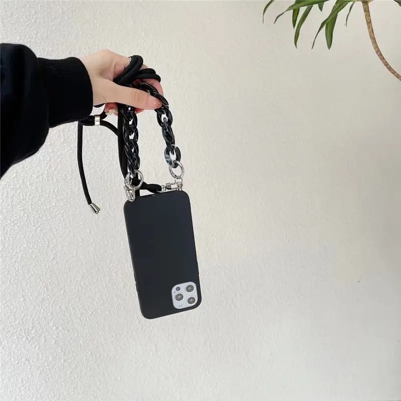 Solid Color Diagonal Double Lanyard Silicone Phone Case