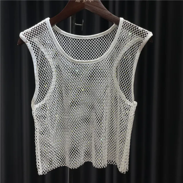 Thin Flash Diamond Short Tank Top White - Shop at LoveMi