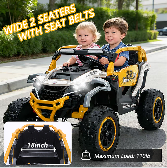Ride On Models Truck Car 12V Kids Electric Vehicles, Remote Control, Front & Rear Shock Suspension, 2 Seater UTV, Flashlights And A Built-in Music Player, For Age 3-6 Years Old