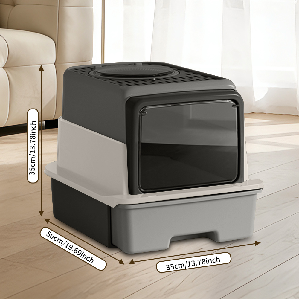 Front Flip Door Dual Opening, Anti-Splashing Anti-Tracking Odor Locking Cat Toilet With Free Scoop & Deodorant Pack