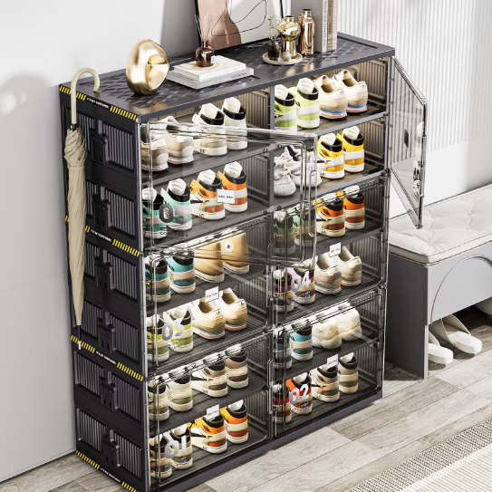 6 Layers Of 24 Pairs Of Hard Plastic Shoe Storage Cabinet, Large Stackable And Foldable Sneaker Shoe Box Storage Cabinet - Image 3