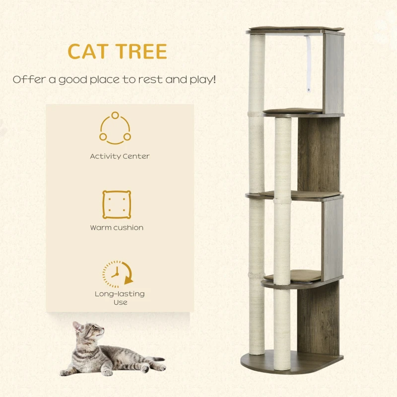 Corner Modern Cat Tree Tall For Climbing, Large Multilevel Cat Tower With Scratching Posts, Small-Fit Kitten Tower With Sisal, Cream White