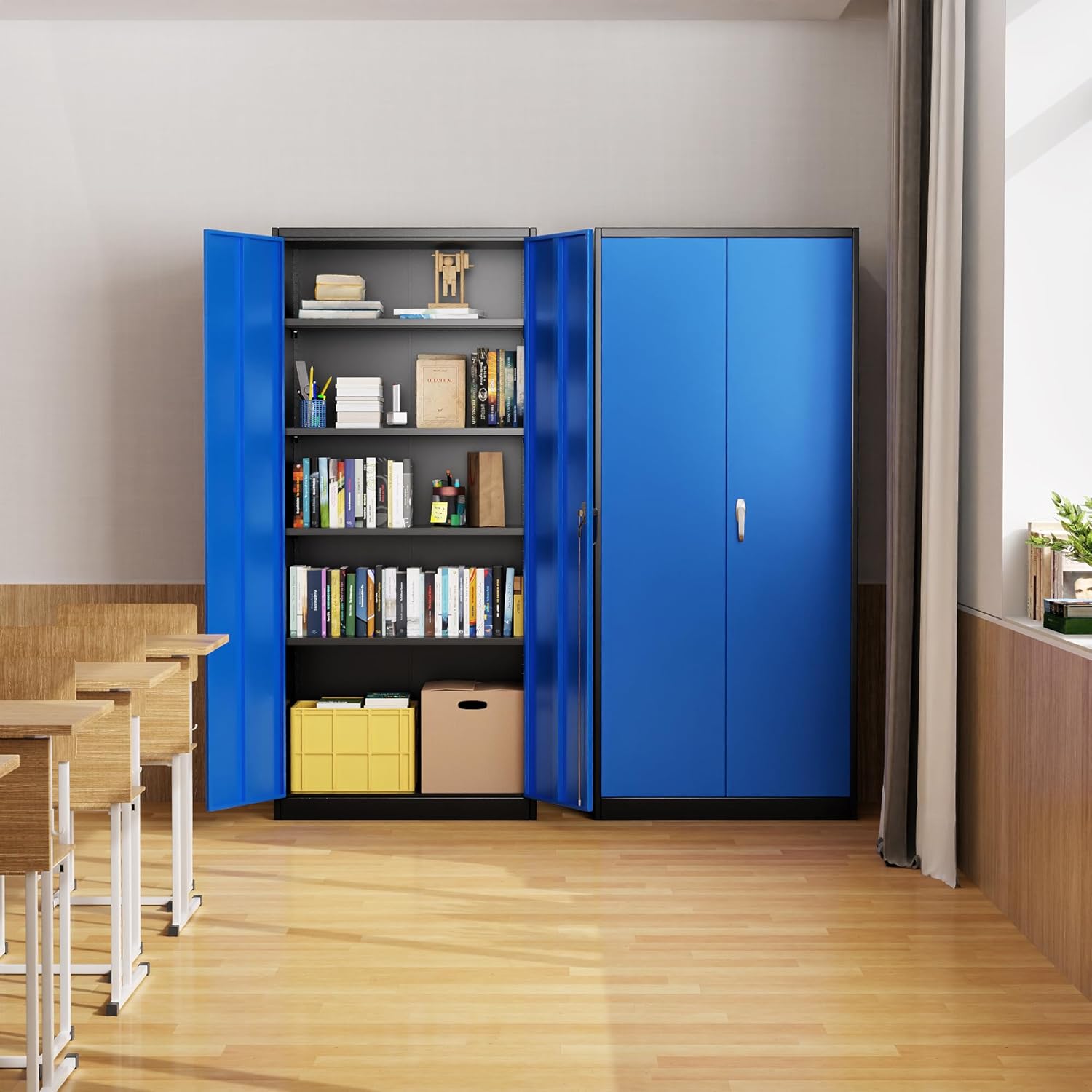 SUPEER Filing Cabinet, Metal Cabinet With 4 Height-Adjustable Shelves, Sheet Steel Powder Coating, Steel Cabinet For Tools, Garage H 180 Cm X W 80 Cm X D 40 Cm Black Blue