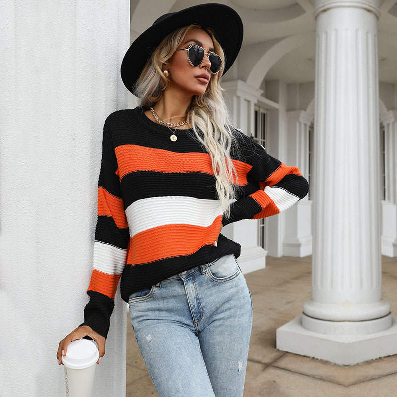 Fashion Loose Contrast Color Striped Sweater