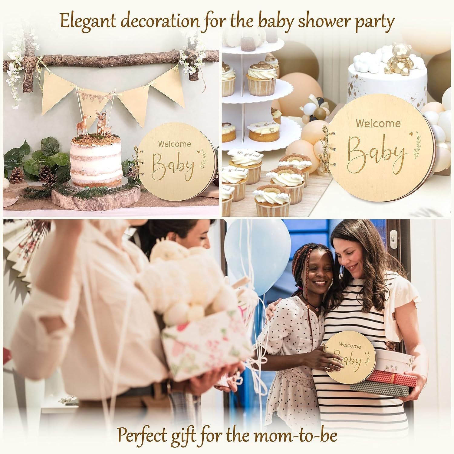 Round Wooden Welcome Baby Guest Book, Rustic Baby Shower Sign-in Memory Book With Blank Pages, Baby Shower Party Decor & Keepsake Gift For Expecting Mom To Be