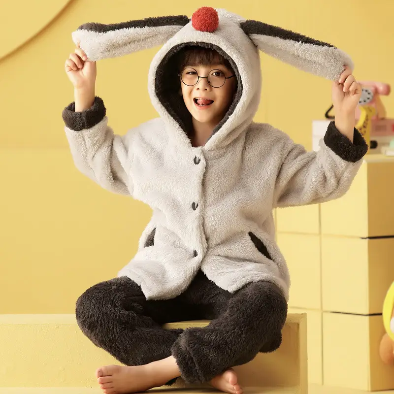 Plush Hooded Fleece Children's Pajamas Flannel
