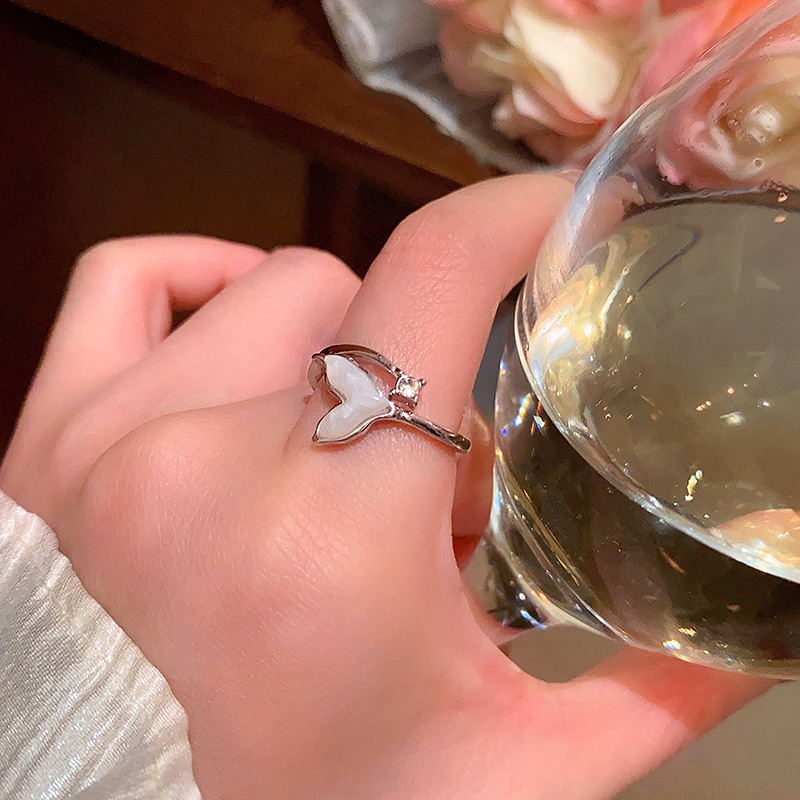 1PCS Ins Style Silver Zircon Ring For Women, Light Luxury Minimalist Design, Adjustable Open Band, Versatile Elegant Jewelry