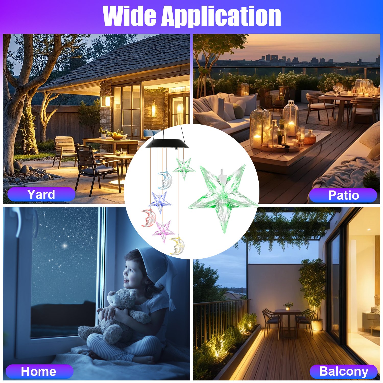 1Pc 2Pc Quantity Options Solar Moon And Star Wind Chime 7 Color Changing Wind Chime For Outside IPX4 Waterproof Outdoor Garden Yard Decor — foto 4