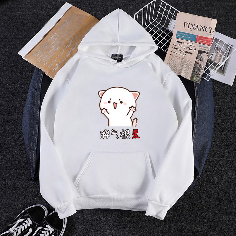 Title 3, Couple Korean Loose Printed Letters Hooded Pull...