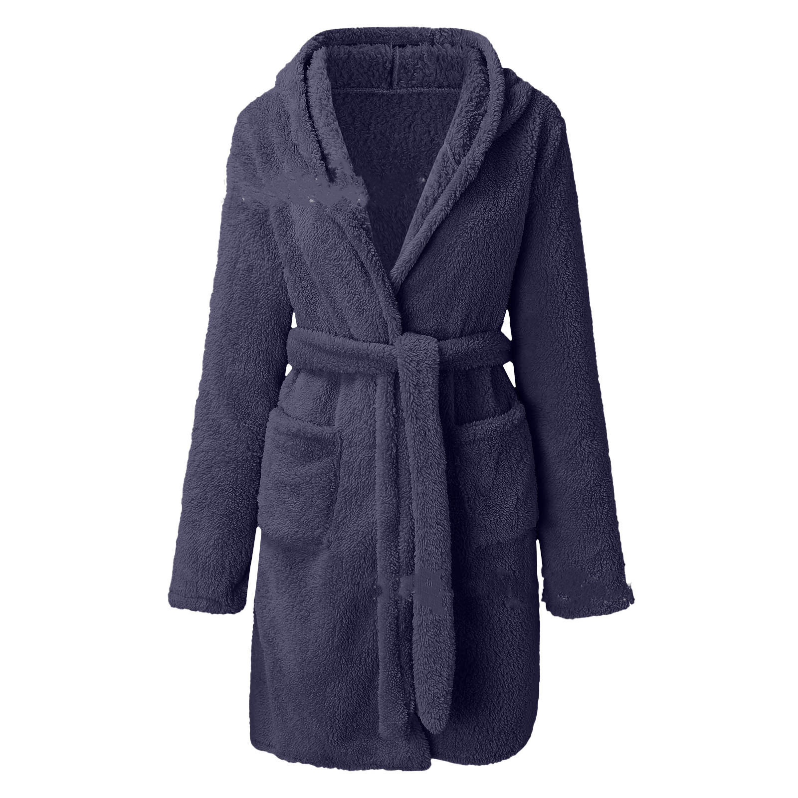 Title 2, Solid Colour Hooded Home Warm Bathrobe For Women