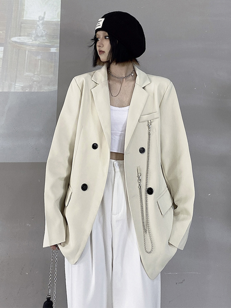 White Wild Design Sense Niche Loose Cardigan Suit