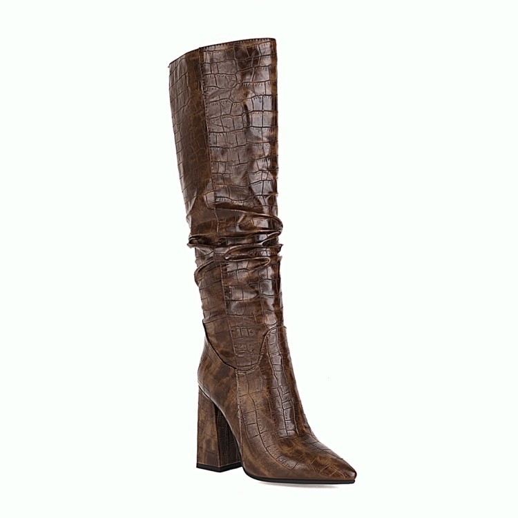 Title 4, Block-heeled High-heeled High Boots With Emboss...