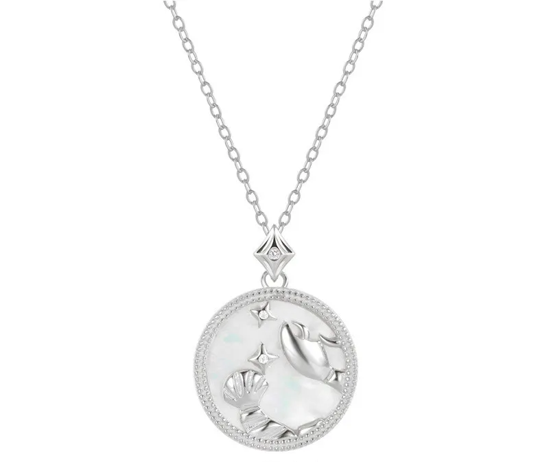 Sterling Silver Zodiac White Shell Necklace - Cancer
