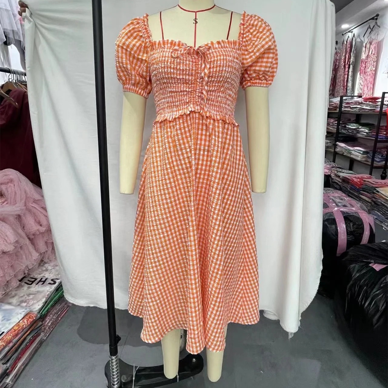 Women's Puff Sleeve French Square Neck Dress