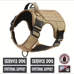 Hiphoppet US Local Tactical Service Dog Harness Vest Adjustable Reflective No Pulling Large Dog Harness With Metal Buckle - Tan - View 1