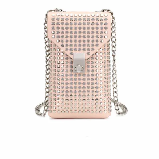Fashion Soft Leather Rivet Crossbody Chain Bag Pink - Shop at LoveMi