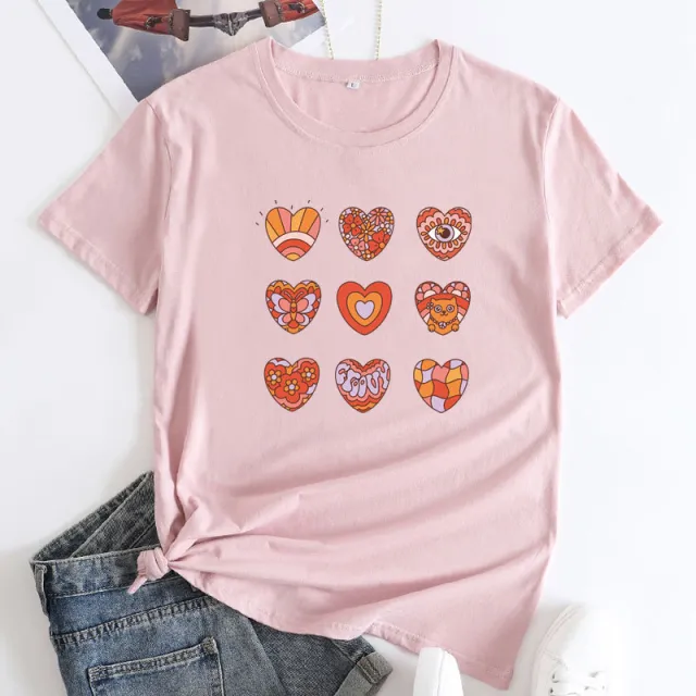 Women's Fashion Letter Print Cotton Round Neck Short Sleeve Pink - Shop at LoveMi