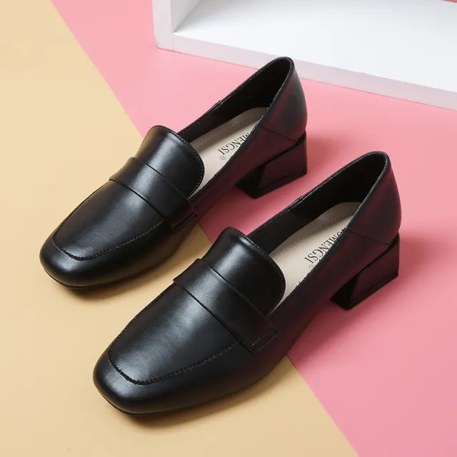 Women's Inner Height Increase Small Leather Soft Bottom Casual Loafer Shoes Black - Shop at LoveMi