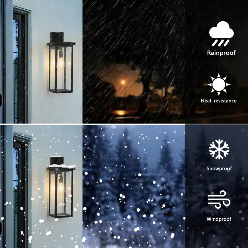 20inch Height Set Of 2 Modern Outdoor Wall Lanterns With Black Metal Frame And Clear Glass, Weatherproof Wall Sconces For Porch, Garage, Or Entryway Lighting, E