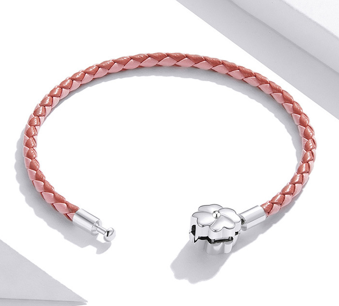 Popular Four-leaf Clover Braided Leather Hand Rope Sterling Silver