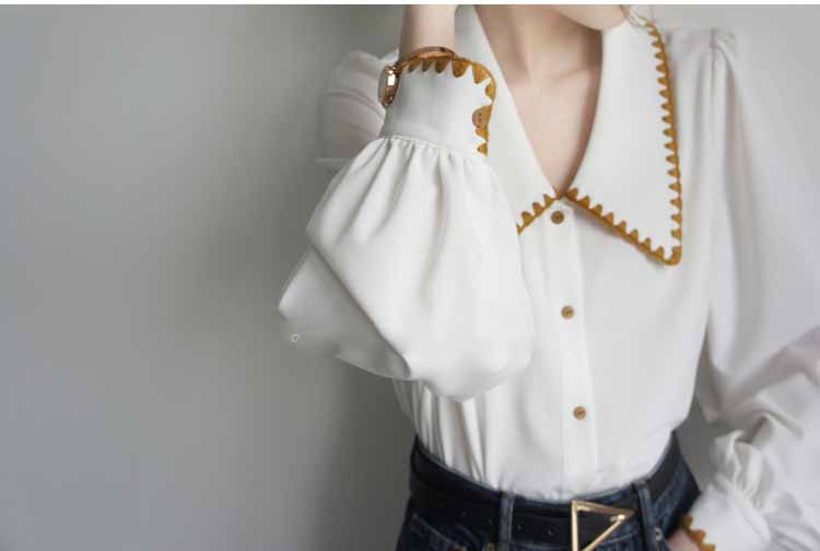 Women's Large Lapel V-neck Long-sleeved Shirt