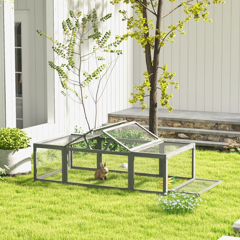 Large Wooden Rabbit Hutch Small Animal Habitat Enclosure Outdoor Run And Lockable Doors - Gray