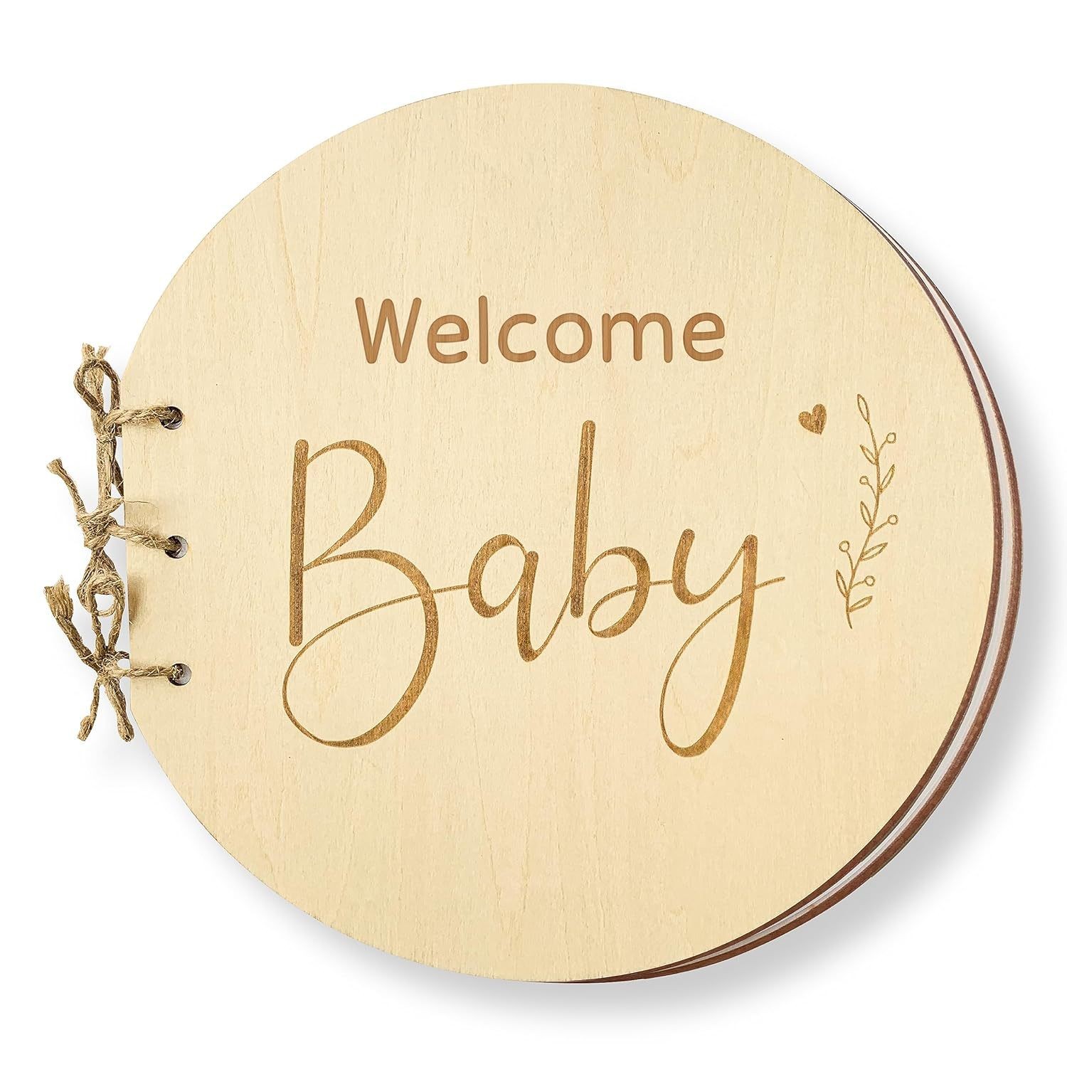 Round Wooden Welcome Baby Guest Book, Rustic Baby Shower Sign-in Memory Book With Blank Pages, Baby Shower Party Decor & Keepsake Gift For Expecting Mom To Be