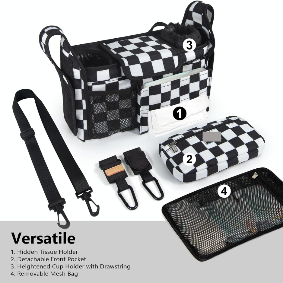 Universal Stroller Organizer With Detachable Mesh Bag & Insulated Cup Holders 2