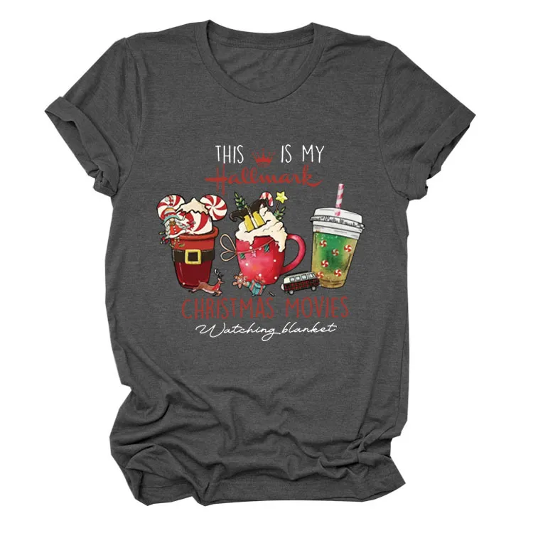This Is My Hallmark Letter Christmas Crewneck T-Shirt Women - Dark Grey White Color