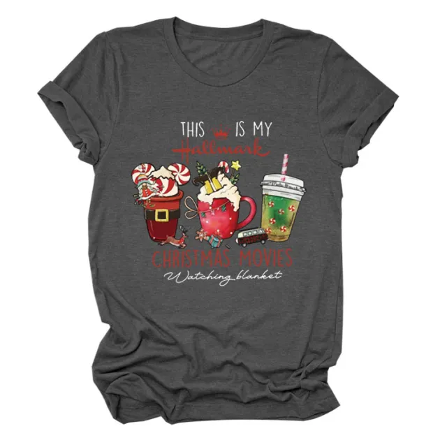This Is My Hallmark Letter Christmas Crewneck T Shirt Women Dark Grey White Color - Shop at LoveMi