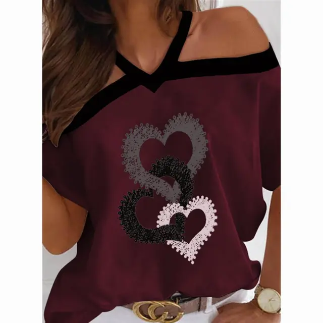 Panelled Short sleeved Off the shoulder Top Wine Red - Shop at LoveMi