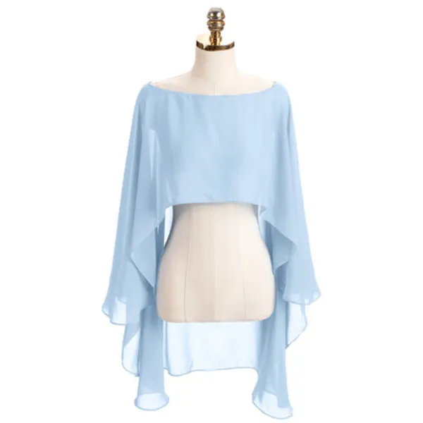 Color Crop Top Chiffon Cape Chiffon Shirt Sky Blue - Shop at LoveMi