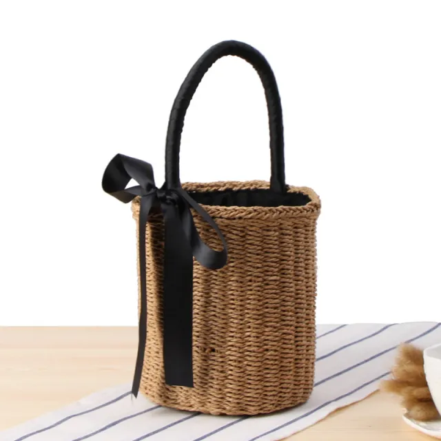 New Summer Vacation Cylinder Straw Bag Camel - Shop at LoveMi