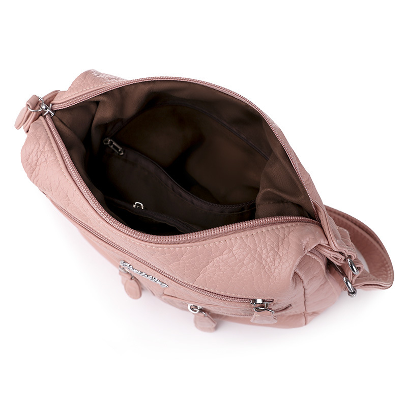 Washed Sheepskin Multi-pocket Women's Shoulder Crossbody Bag