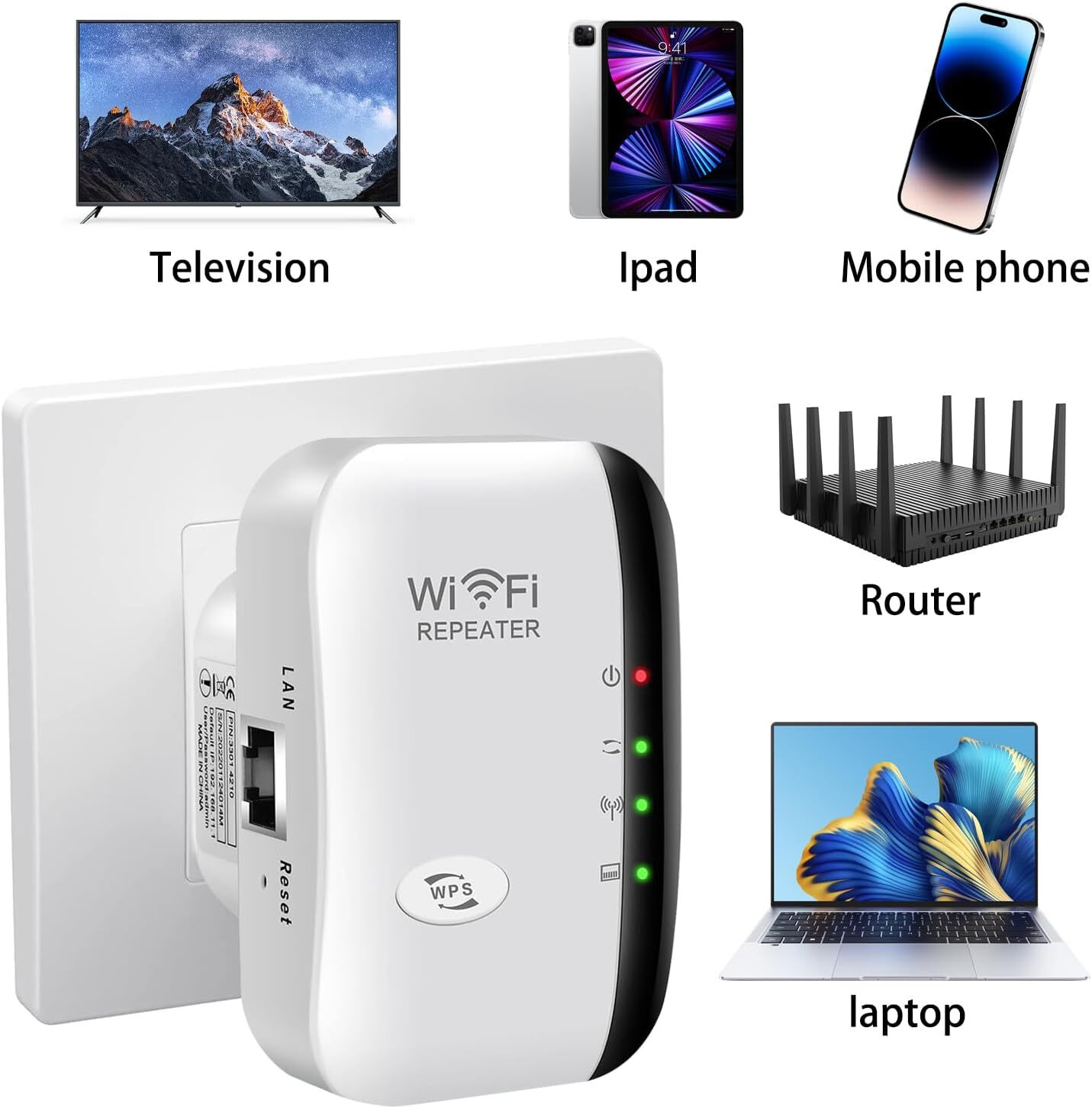 Wifi Repeater Wireless Signal Amplifier Extended Network Enhancer EU US Home Router 300m Through The Wall Bedroom Receive Moving
