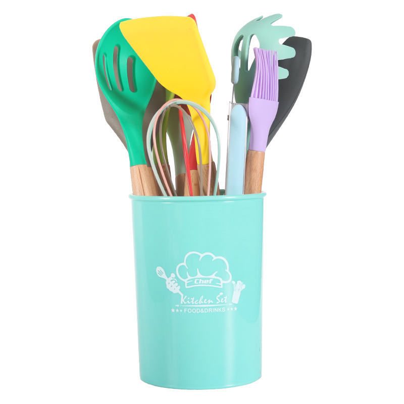 Silicone Kitchenware Set Colorful Storage Bucket Non-stick Pan Scoop