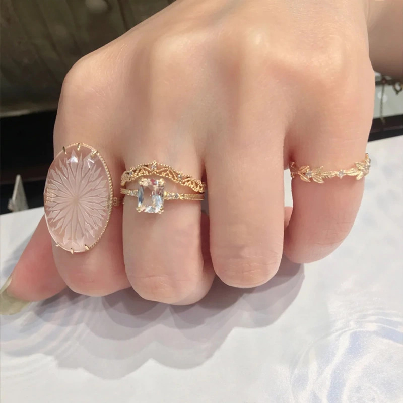 Japanese Simple Retro 925 Silver Square White Crystal Ring