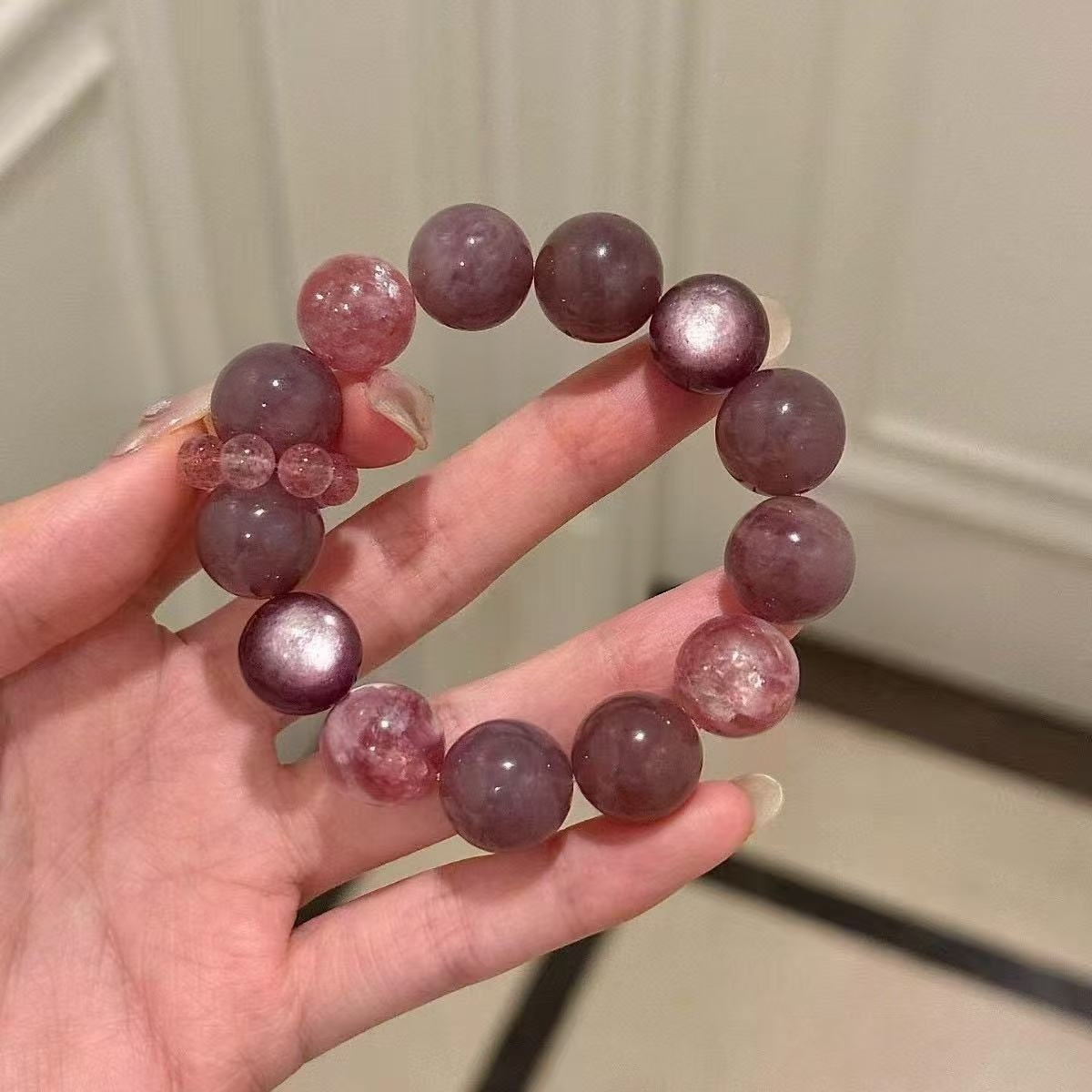 Brățară Lepidolit Natural Violet Mica Bijuterii Energizante Cu Două Tonuri de Lănțișor Pentru Femei
