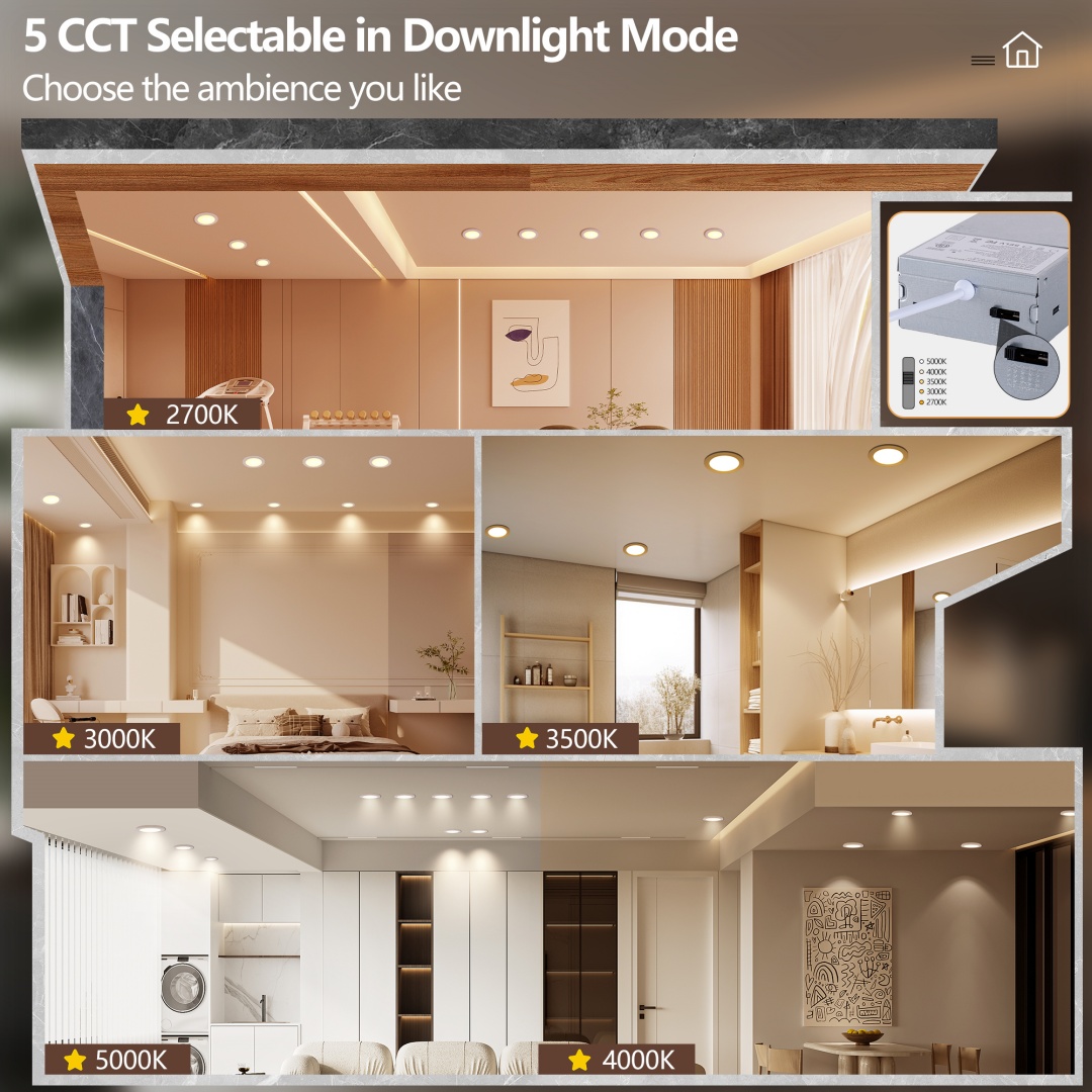 6 Pack 6 Inch White LED Recessed Light, Dimmable, 2700K-5000K 5CCT, 800LM High... 5