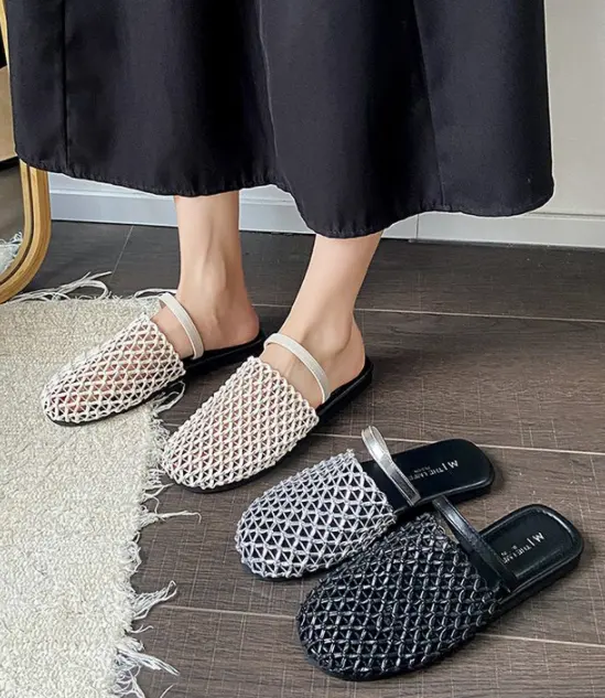 Women French Mesh Closed Toe Mules