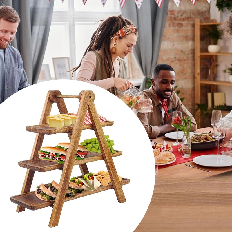 3Tier Serving Set Platters Wooden Three Tiered Serving Trays Party Food Tray Set