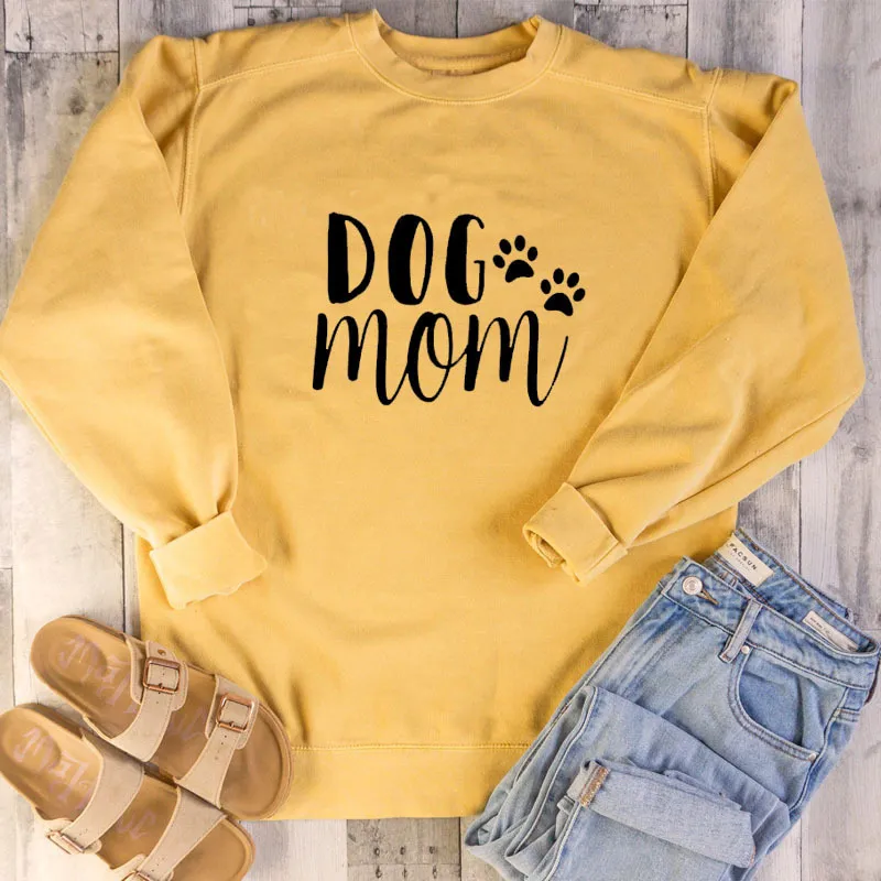 Dog Mom Womens Plus Velvet Fashionable Long Sleeve Sweatshirt - Yellow