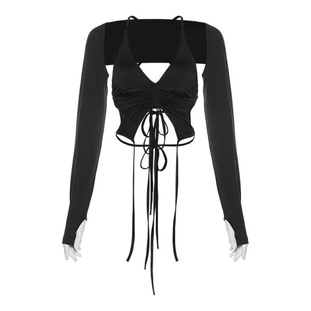 French Style Sexy Hollow Drawstring Halter Neck Black - Shop at LoveMi