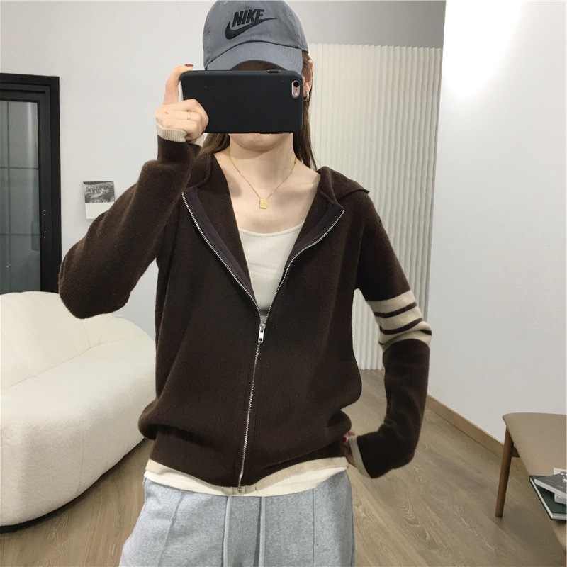 Women's Japanese Loose Hooded Zipper Cardigan Knit Jacket