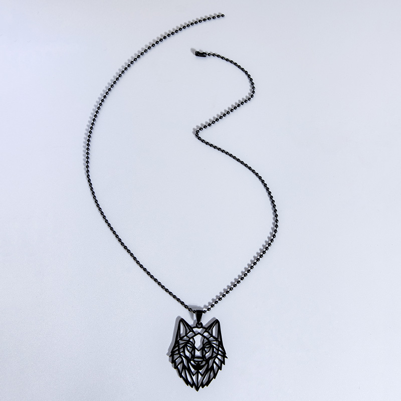 Stainless Steel Hollow Wolf Head Pendant Necklace For Men Animal Jewelry