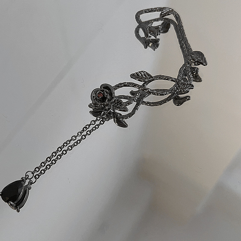 Series French Black Gemstone Ear Cuff For Women